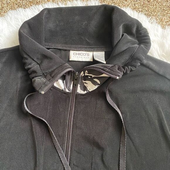 Chico’s Travelers Jacket Slinky Women’s Large Black White Zip Chicos Size 2 - Picture 5 of 12
